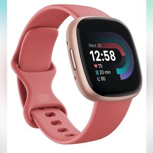 Fitbit Versa 4 Fitness Smartwatch ⌚✨ – Pink Sand/Copper Rose w/ Bling Band NIB